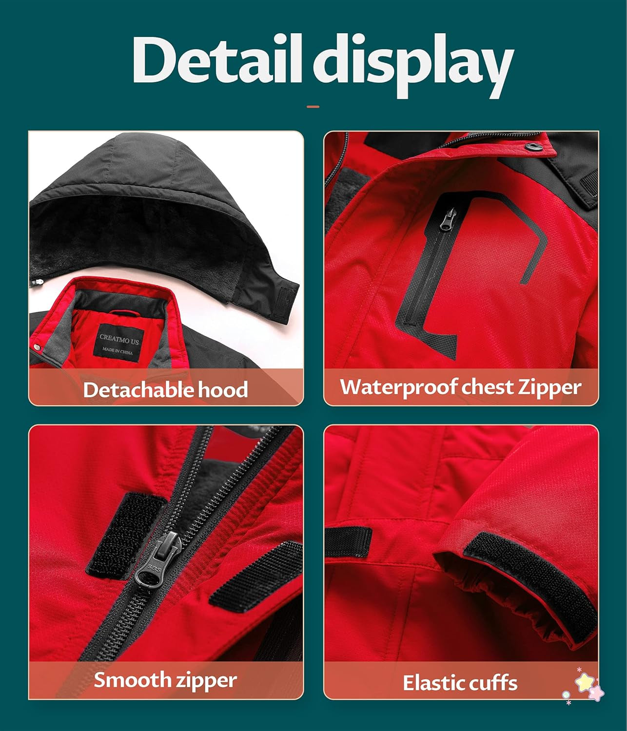 Boy'S Waterproof Ski Jacket Warm Winter Fleece Snow Coat Windproof Snowboarding Rain Jacket