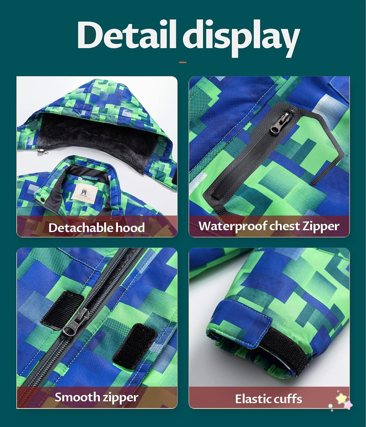 Boy'S Waterproof Ski Jacket Warm Winter Fleece Snow Coat Windproof Snowboarding Rain Jacket